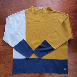 Color Block Women's Sweater - Mustard, Navy, and White